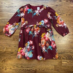 Baby Gap Toddler Girls Burgundy Fall Winter Floral Lined Tunic Dress Size 4
